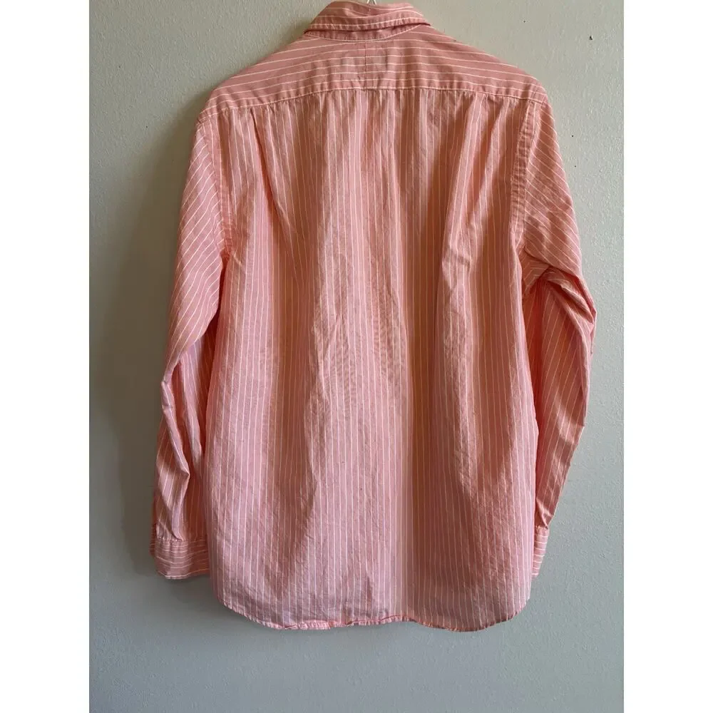 POLO Ralph Lauren Classsic Fit Button Down Shirt L Striped Peach Cotton Stretch